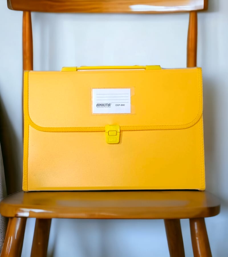 12-Pocket Expanding File Folder with Handle and Buckle Closure - Yellow| A4 Size Document Organizer